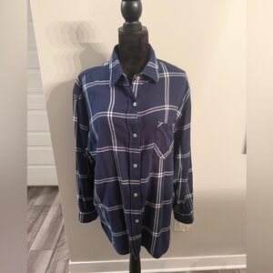 Sonoma Boyfriend Navy Plaid Button-Down Shirt Jacket

#90